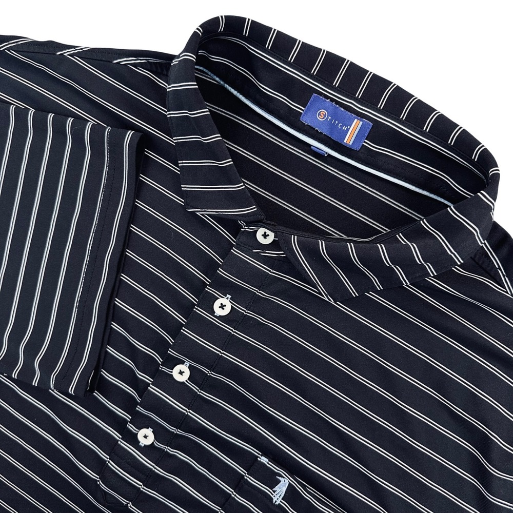 Stitch Golf Men's XL Black White Striped Performance Polo Shirt Stretch *Read